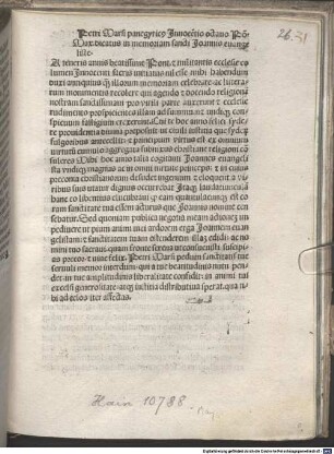 Panegyricus in memoriam sancti Johannis evangelistae : mit Widmungsvorrede des Autors an Papst Innocentius VIII.