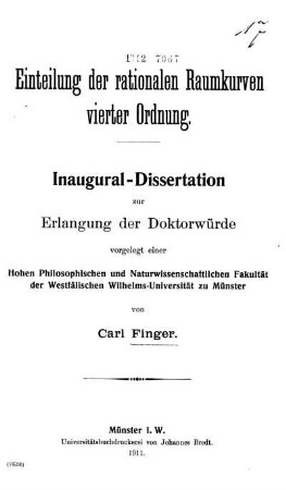 Einteilung der rationalen Raumkurven vierter Ordnung