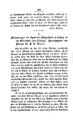 Mittheilungen der allgemeinen Bürgerschule zu Leipzig an das Elternhaus ihrer Zöglinge