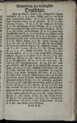 Bemerkung der wichtigsten Drukfehler.