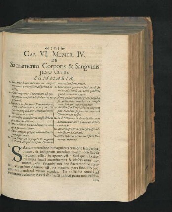 Membr. IV. De Sacramento Corporis & Sangvinis Jesu Christi.