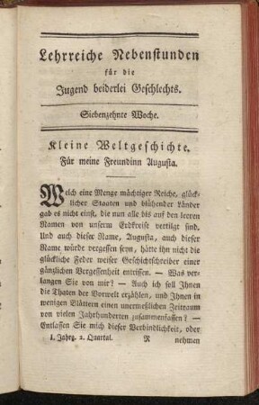 Siebenzehnte Woche.
