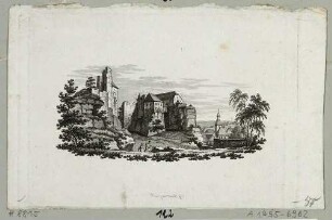 Die Kirche und die Burg Hohnstein in der Sächsischen Schweiz von Westen