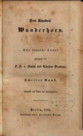 Des Knaben Wunderhorn : alte deutsche Lieder, 2