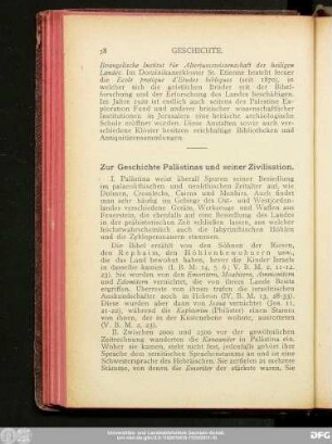 Zur Geschichte Palästinas und seiner Zivilisation.