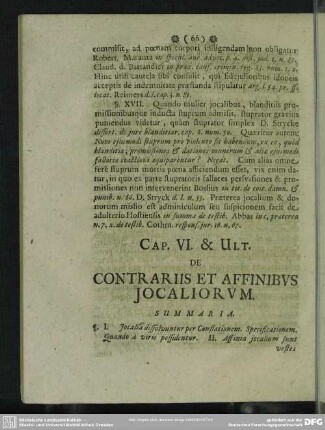 Cap. VI. & Ult. De Contrariis Et Affinibus Jocaliorum
