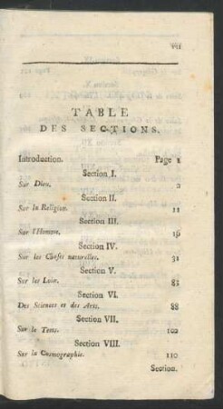 Table des sections.