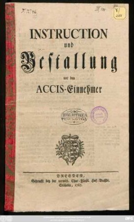 Instruction und Bestallung vor den Accis-Einnehmer