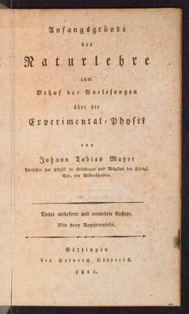 Anfangsgründe der Naturlehre zum Behuf der Vorlesungen über die Experimental-Physik