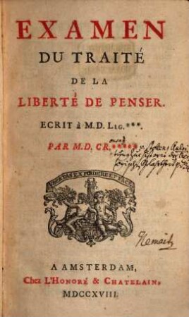 Examen Du Traité De La Liberté De Penser