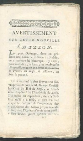 Avertissement sur cette nouvelle édition.
