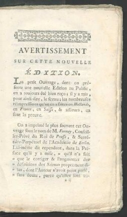 Avertissement sur cette nouvelle édition.