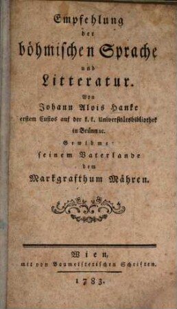 Empfehlung der böhmischen Sprache und Litteratur