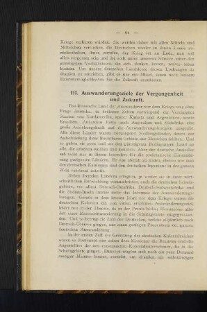 III. Auswanderungsziele der Vergangenheit und Zukunft.