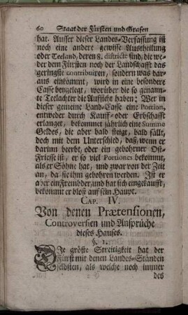 Cap. IV. Von denen Prætensionen, Controversien und Ansprüche dieses Hauses.