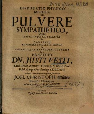 Disputatio Physico-Medica De Pulvere Sympathetico