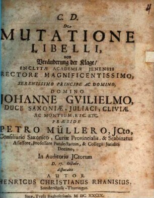 De mutatione libelli : = von Veränderung der Klage