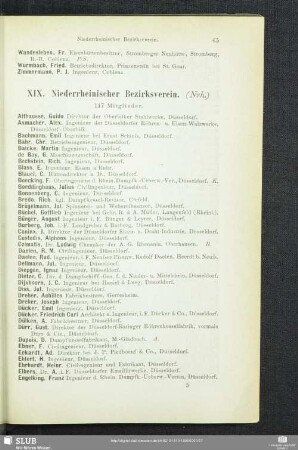 XIX. Niederrheinischer Bezirksverein.