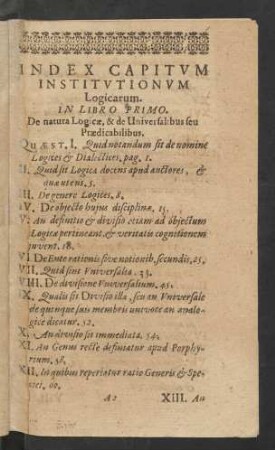 Index Capitum Institutionum Logicarum.