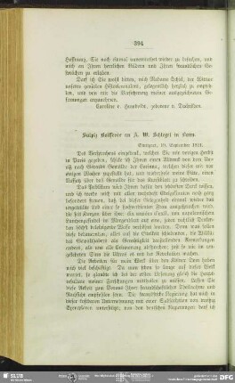 Sulpiz Boisserée an August Wilhelm von Schlegel, Stuttgart, 19.09.1821