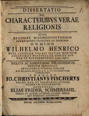 Diss. de characteribus verae religionis