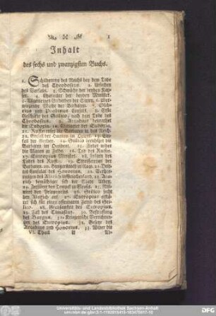 Inhalt des sechs und zwanzigsten Buchs.
