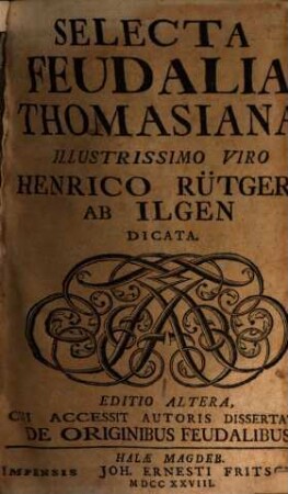 Selecta Feudalia Thomasiana, [1]