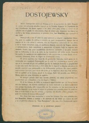 [Biografía de] Dostojewski
