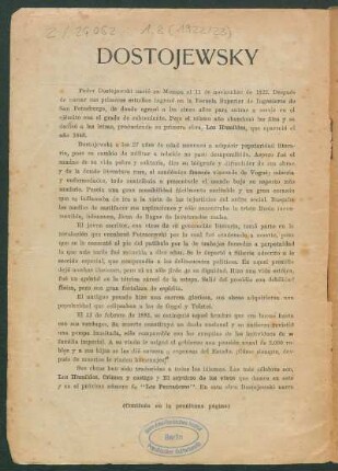 [Biografía de] Dostojewski