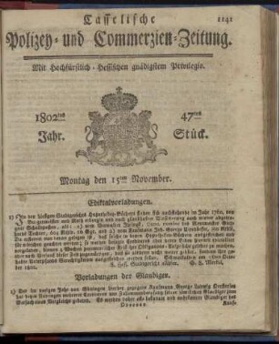 47tes Stueck, Montag den 15ten November 1802