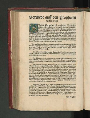 Vorrhede auff den Propheten Sacharja.