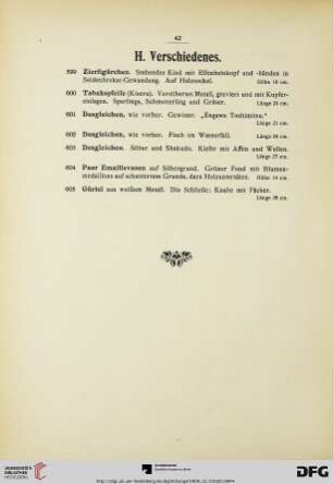 H. Verschiedenes (Nr. 599-605)