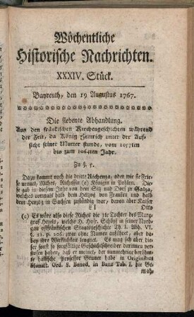 XXXIV. Stück. Bayreuth, den 19 Augustus 1767.