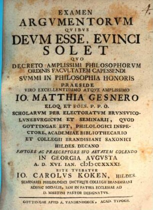 Examen argumentorvm qvibus Devm esse, evinci solet