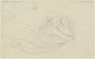 Schwebendes Paar in Umarmung, einander küssend (Dante und Beatrice?, Francesca und Paolo?)