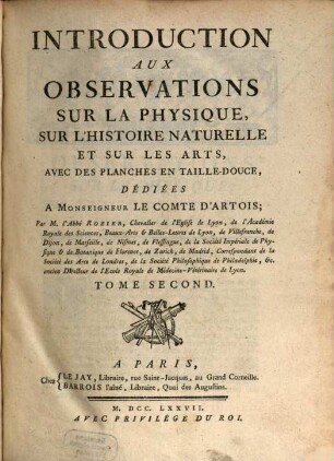 Introduction aux observations sur la physique ..., 2. (1777)