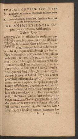 De Animi Essentia Opiniones Platonis, Aristotelis, Galeni, Cap. I.