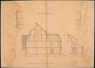 Kunstgewerbeausstellung 1904, Breslau Einfamilienhaus: Querschnitt, 3 Teilschnitte 1:50