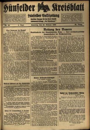 Zweite Ausgabe vom Samstag, den 25. Februar 1933.