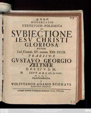 Dissertatio Exegetico-Polemica De Svbiectione Iesv Christi Gloriosa Svper I ad Corinth. XV., comm. XXII - XXVIII
