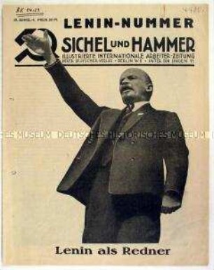 Sondernummer der internationalen Arbeiter-Zeitung "Sichel und Hammer" zum Tod von Lenin