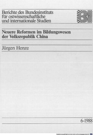 Neuere Reformen im Bildungswesen der Volksrepublik China