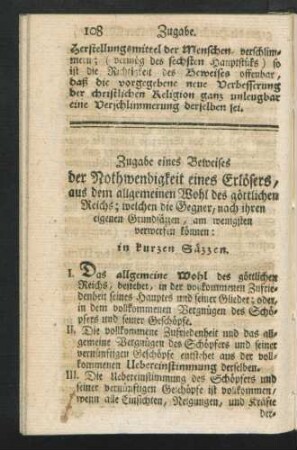 Zugabe eines Beweises der Nothwendigkeit eines Erlösers, ...