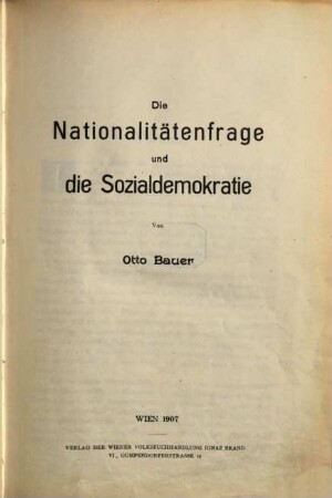 Die Nationalitätenfrage und die Sozialdemokratie