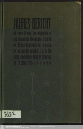 1904(1905): Jahresbericht der Dresdner Gesellschaft zur Förderung der Amateur-Photographie : erstattet in der ... ordentlichen Hauptversammlung