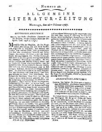 Christlicher Unterricht von der Religion, als dem einzigen Mittel zur Seeligkeit. Berlin: Hesse 1786