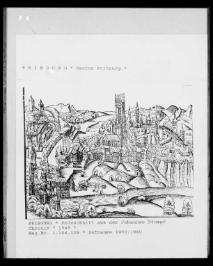 Ansicht von Fribourg aus der Schweizer Chronik von Johannes Stumpf