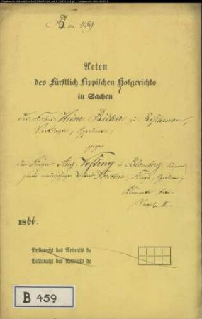 Bicker, Heinrich in Rischenau gegen August Vesting in Blomberg