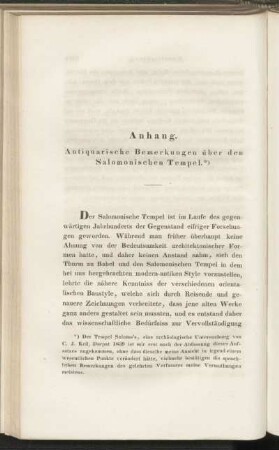 Anhang. Antiquarische Bemerkungen über den Salomonischen Tempel.