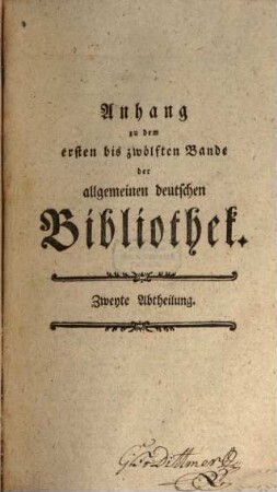 Allgemeine deutsche Bibliothek. [12,a,]2. 1771 = Anh. zu Bd. 1 - 12, Abt. 2